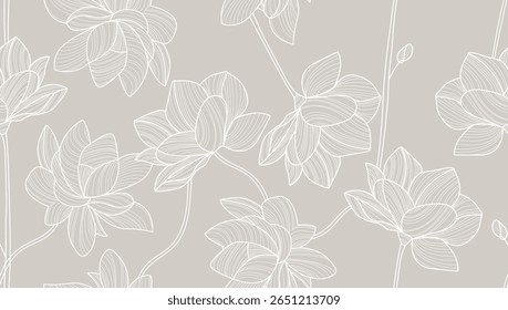 Flower Seamless Pattern. Floral Template Design Minimalist Style. Monochrome Minimal Trendy Contemporary Botanical Design for Prints, Textile, Fabric, Posters, Invitations, Branding Design. Not AI