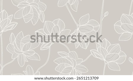 Flower Seamless Pattern. Floral Template Design Minimalist Style. Monochrome Minimal Trendy Contemporary Botanical Design for Prints, Textile, Fabric, Posters, Invitations, Branding Design. Not AI