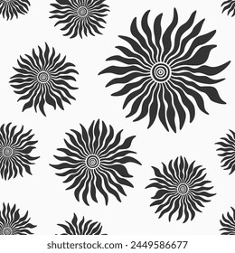 Flower seamless pattern. Flowers with petals isolated on white background. Minimalistic floral graphic print. Vector black and white flower vector background.