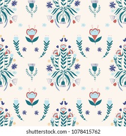 Flower seamless pattern folk ethno ornament color