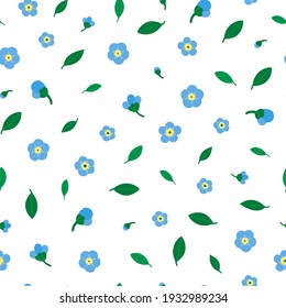 Flower seamless pattern with forget-me-not (Myosotis arvensis). Simple cute floral pattern whit Little blue flowers and leafs.