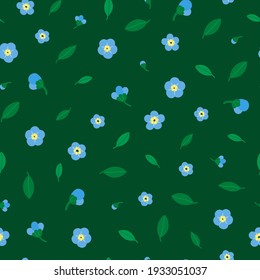 Flower seamless pattern with forget-me-not (Myosotis arvensis). Simple cute floral pattern whit Little blue flowers and leafs.