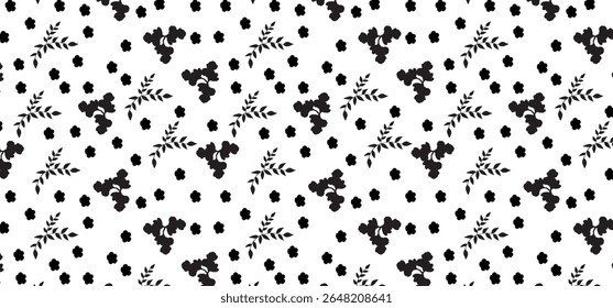 Flower seamless pattern in glyph mode. Floral seamless background for wrapping, textile and fabric. Black color