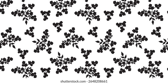 Flower seamless pattern in glyph mode. Floral seamless background for wrapping, textile and fabric. Black color
