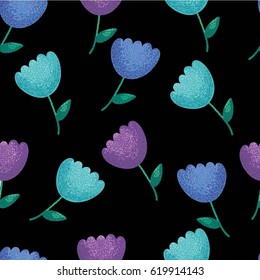 Flower seamless pattern. Hand drawn vector nature background.