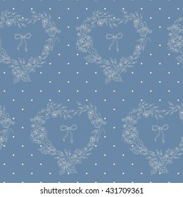 Flower seamless pattern with hearts from flowers and circles.