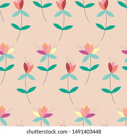 Flower seamless pattern illustration in pastel background. Can use for print, template, fabric, presentation, textile, banner, poster, wallpaper