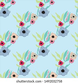 Flower seamless pattern illustration in pastel background. Can use for print, template, fabric, presentation, textile, banner, poster, wallpaper