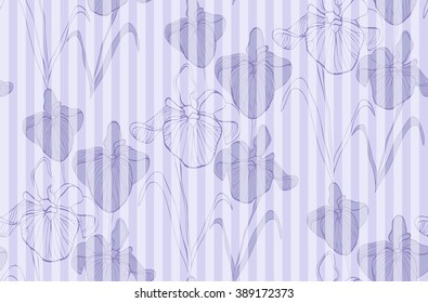Flower seamless pattern with irises. Patterns can be used as background, fabric print, surface texture, wrapping paper, web page backdrop, wallpaper. Vector illustration.