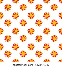 Flower seamless pattern isolated on white background. Yellow and pink decorative floral print. Botanical colorful hand drawn cartoon ornament composition. Use to template, textile, t-shirt.