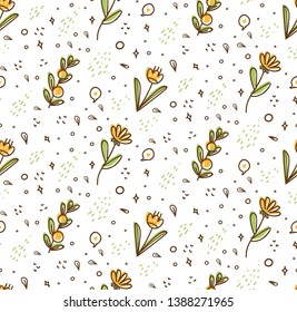 Flower seamless pattern in kawaii doodle style vector illustration