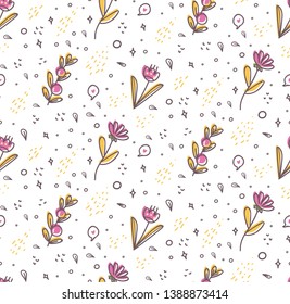 Flower seamless pattern in kawaii doodle style vector illustration
