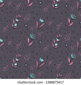 Flower seamless pattern in kawaii doodle style vector illustration