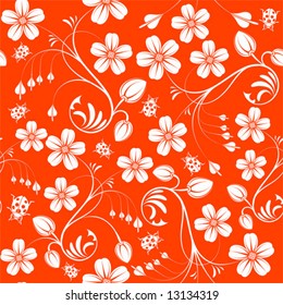 Flower seamless pattern with ladybug, element for design, vector illustration