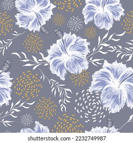 Flower seamless pattern with leaf and abstract ornament. Perfect for paper, textile, fabric, print, decor ornament, cover, etc