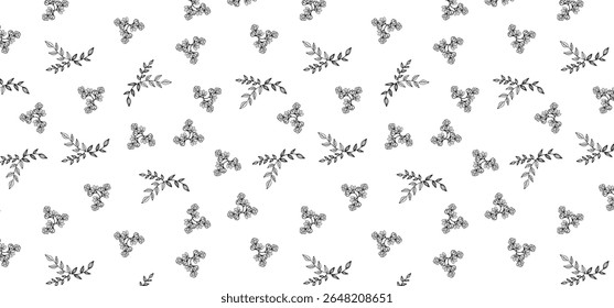Flower seamless pattern in line mode on a transparent background. Floral seamless background for textile, wrapping, and Fabric. Black color