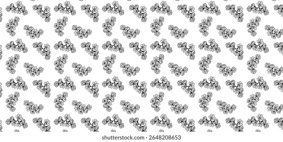 Flower seamless pattern in line mode on a transparent background. Floral seamless background for textile, wrapping, and Fabric. Black color