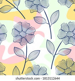 Flower Seamless Pattern With Line Style