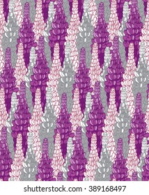 Flower seamless pattern with lupines. Patterns can be used as background, fabric print, surface texture, wrapping paper, web page backdrop, wallpaper. Vector illustration.