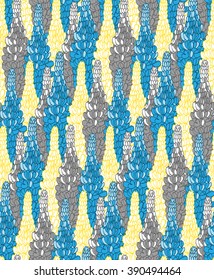 Flower seamless pattern with lupines. Patterns can be used as background, fabric print, surface texture, wrapping paper, web page backdrop, wallpaper. Vector illustration.