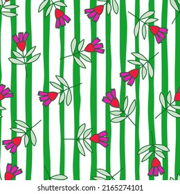 Flower seamless pattern in naive art style. Abstract simple floral wallpaper. Cute plants endless backdrop. Design for fabric, textile print, wrapping paper, cover. Doodle vector illustration