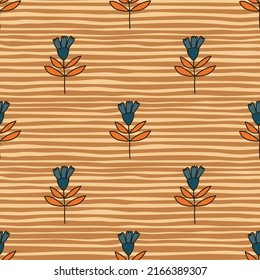 Flower seamless pattern in naive art style. Abstract simple floral wallpaper. Cute plants endless backdrop. Design for fabric, textile print, wrapping paper, cover. Doodle vector illustration