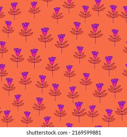 Flower seamless pattern in naive art style. Abstract simple floral wallpaper. Cute plants endless backdrop. Design for fabric, textile print, wrapping paper, cover. Doodle vector illustration
