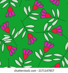 Flower seamless pattern in naive art style. Abstract simple floral wallpaper. Cute plants endless backdrop. Design for fabric, textile print, wrapping paper, cover. Doodle vector illustration