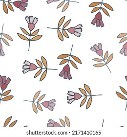 Flower seamless pattern in naive art style. Abstract simple floral wallpaper. Cute plants endless backdrop. Design for fabric, textile print, wrapping paper, cover. Doodle vector illustration