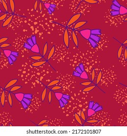 Flower seamless pattern in naive art style. Abstract simple floral wallpaper. Cute plants endless backdrop. Design for fabric, textile print, wrapping paper, cover. Doodle vector illustration
