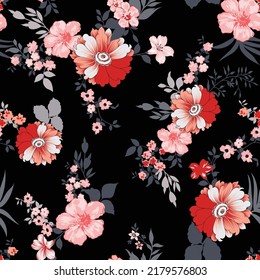 flower seamless pattern on black background