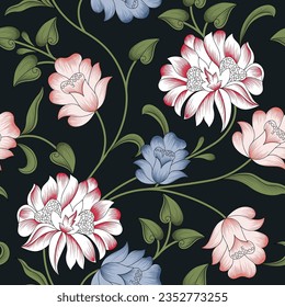 flower seamless pattern on black background