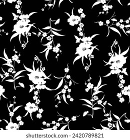 flower seamless pattern on black background