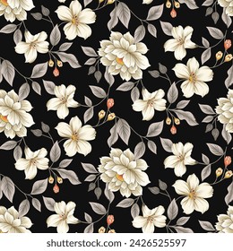 flower seamless pattern on black background