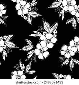 flower seamless pattern on black background