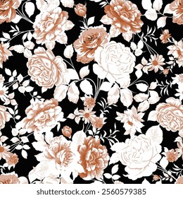 flower seamless pattern on black background
