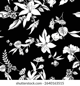 flower seamless pattern on black background