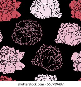 Flower seamless pattern on black background