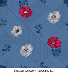 flower seamless pattern on blue background