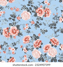 flower seamless pattern on blue background