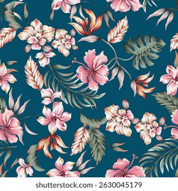 Fleur Motif harmonieux sur fond bleu