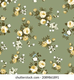 flower Seamless Pattern on green background 