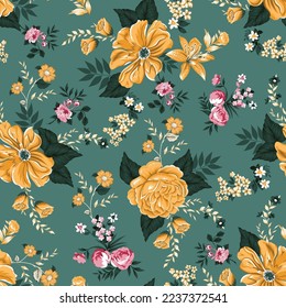 flower seamless pattern on green background