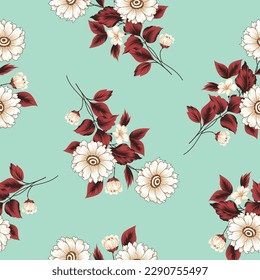 flower seamless pattern on green background