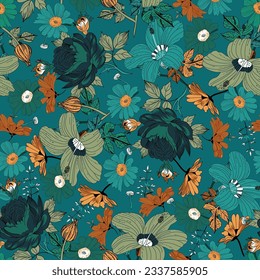 flower seamless pattern on green background