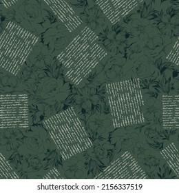 flower seamless pattern on handwriting text background
