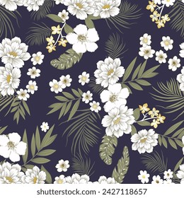 flower seamless pattern on navy background