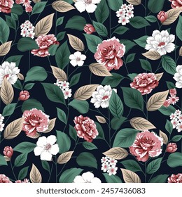 flower seamless pattern on navy background