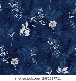 flower seamless pattern on navy background