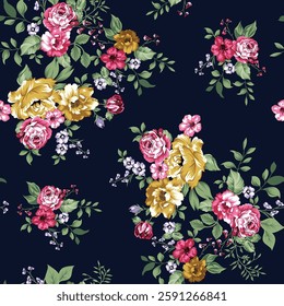 flower seamless pattern on navy background